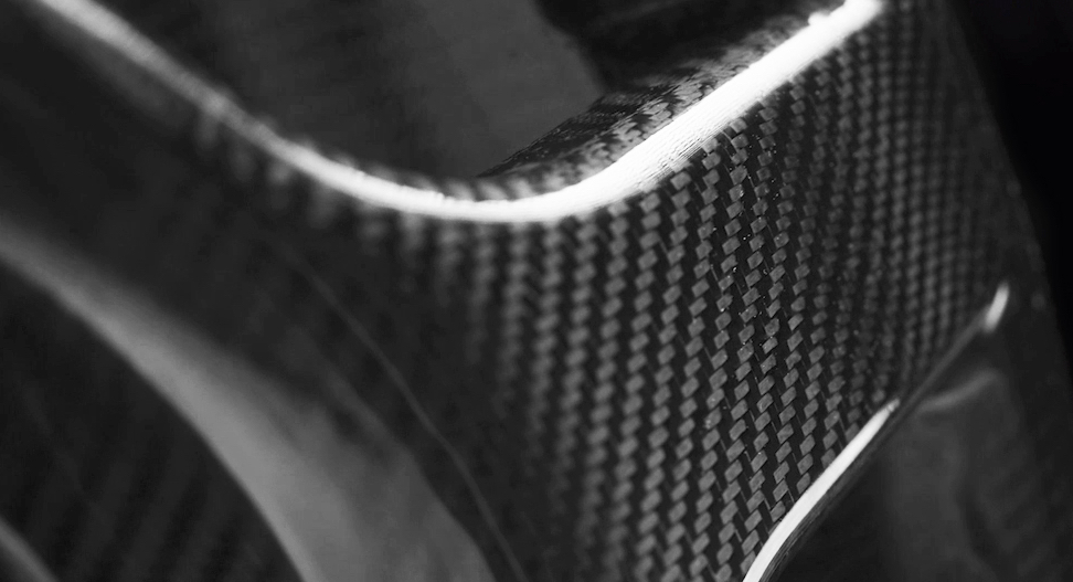 close-up of a one-piece carbon fiber wheel